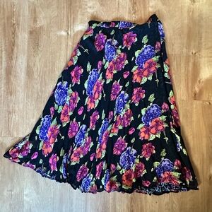 Coldwater Creek Black Skirt with Vibrant Floral Design